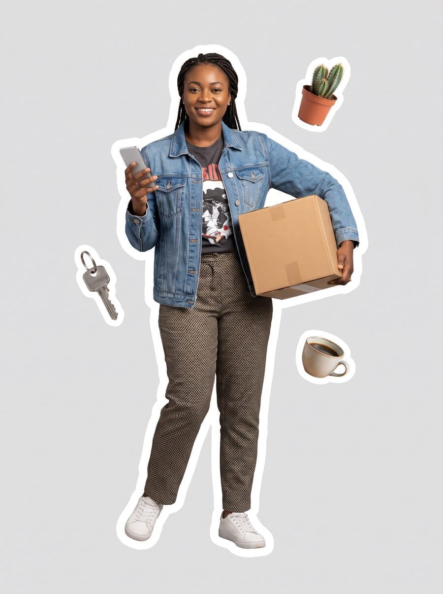 Renter with a moving box and phone